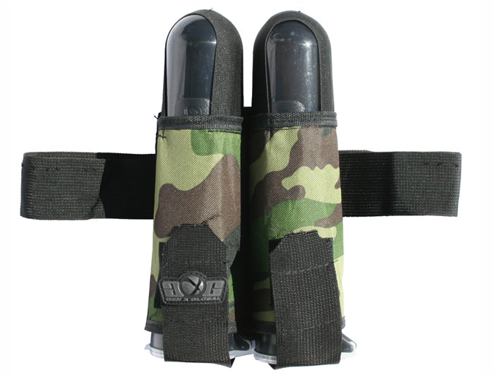 Camo black Pod Hauler pouch harness with two 140 round paintball pods